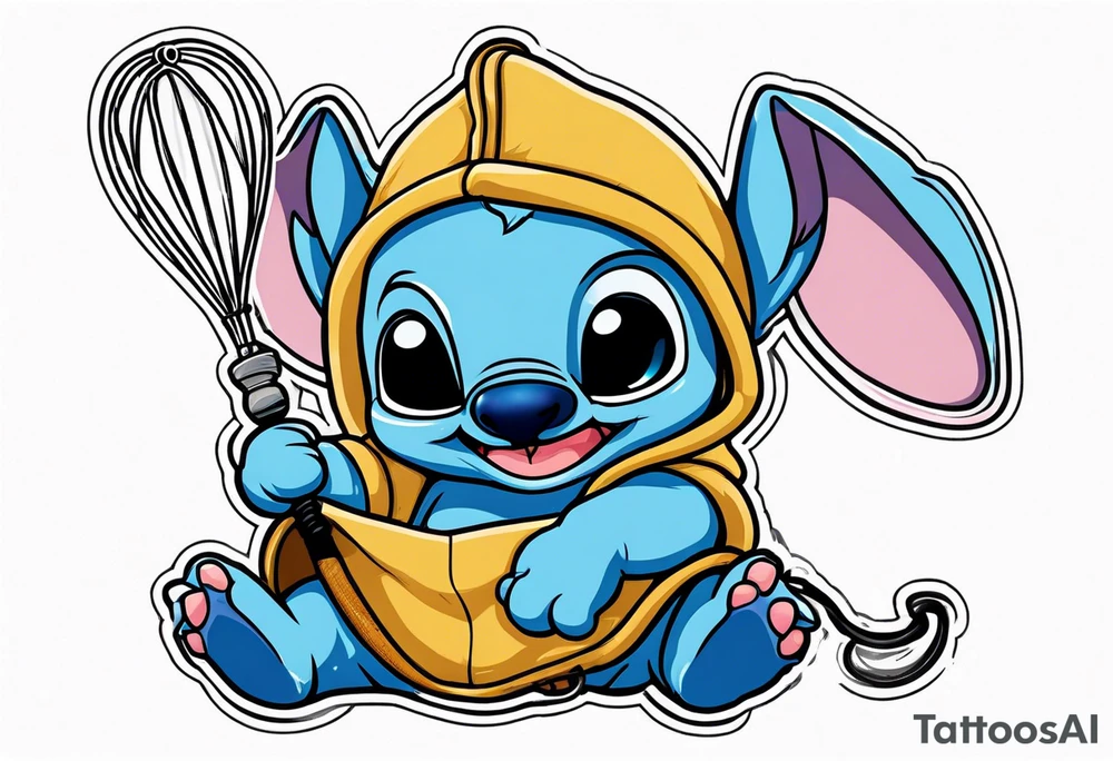 Baby stitch with welding hood and a whisk tattoo idea