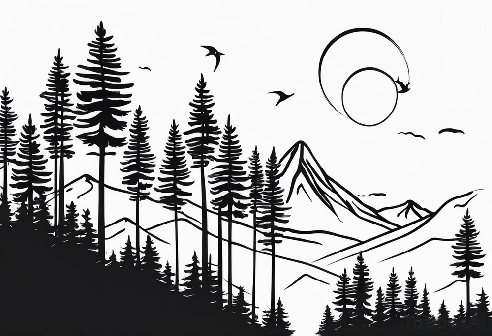 Text forming pine forest tattoo idea