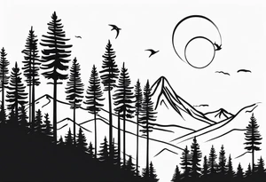 Text forming pine forest tattoo idea
