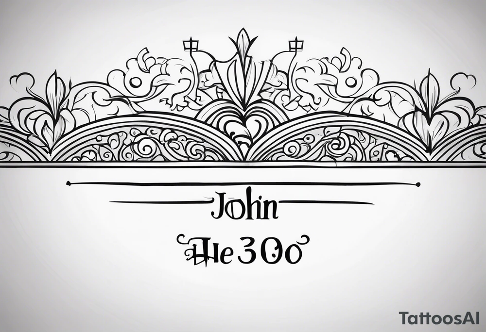 Simple line work tattoo representing John 3:30 “He must increase, but I must decrease.” Incorporate the text “HMIBIMD” tattoo idea
