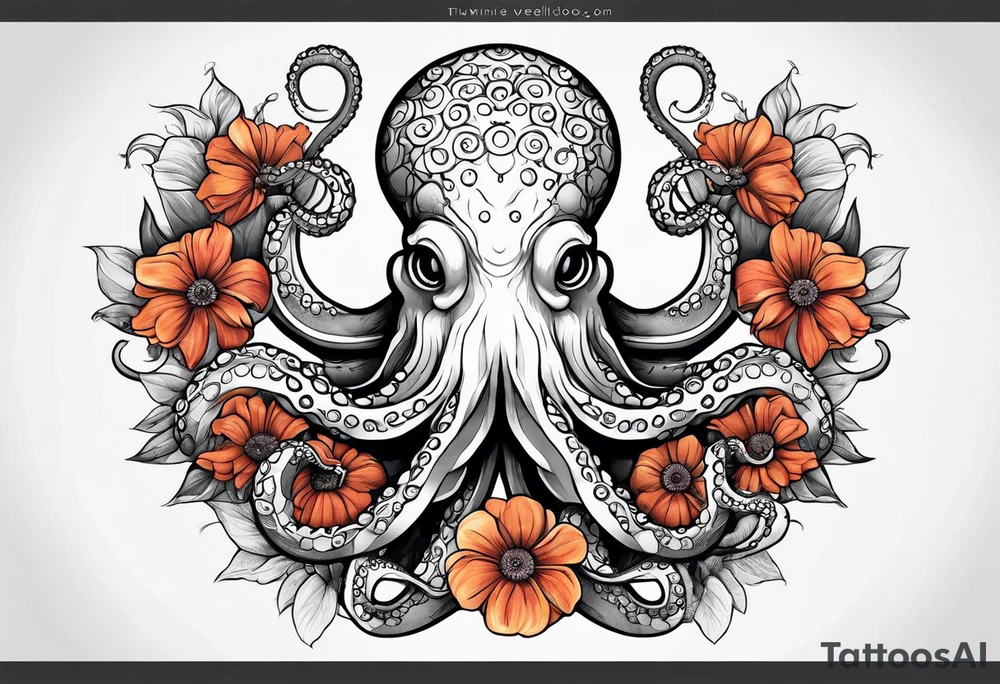 octopus holding flowers tattoo idea