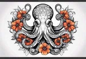 octopus holding flowers tattoo idea