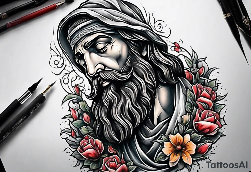 a man begging at the feet of Jesus tattoo idea