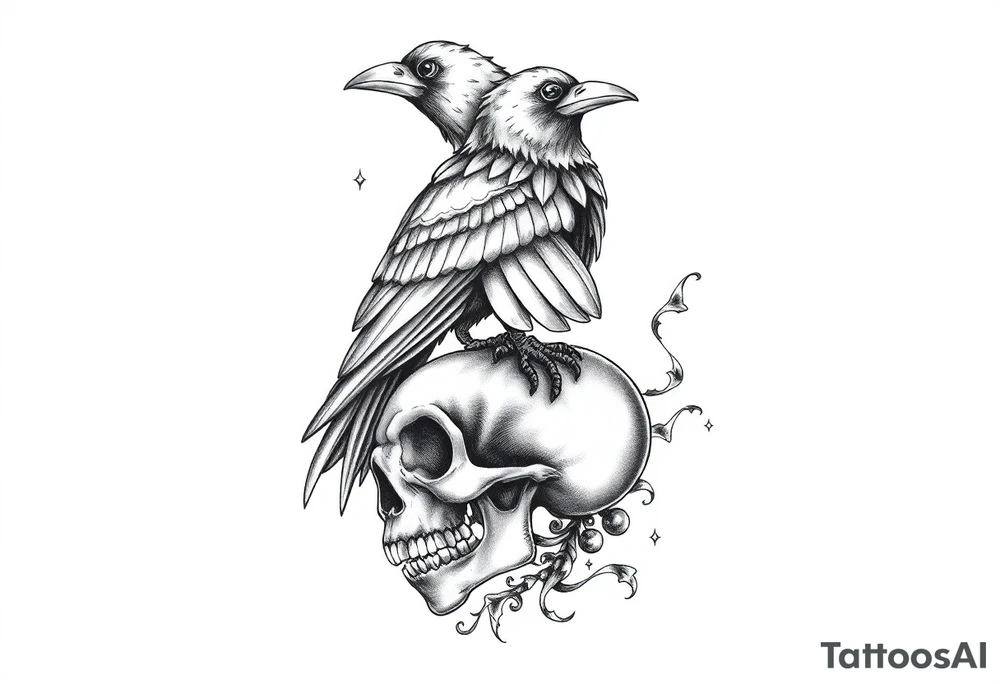 crow perched on skull tattoo idea