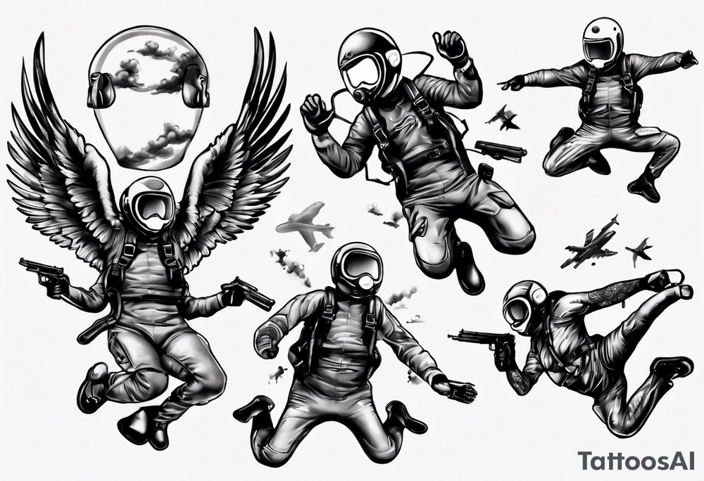 skydiving, shooting guns tattoo idea