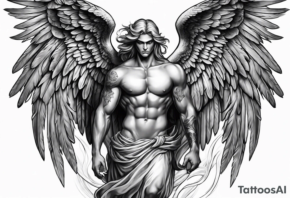 Male American guardian angel and demon angel combined together tattoo idea