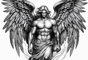 Male American guardian angel and demon angel combined together tattoo idea