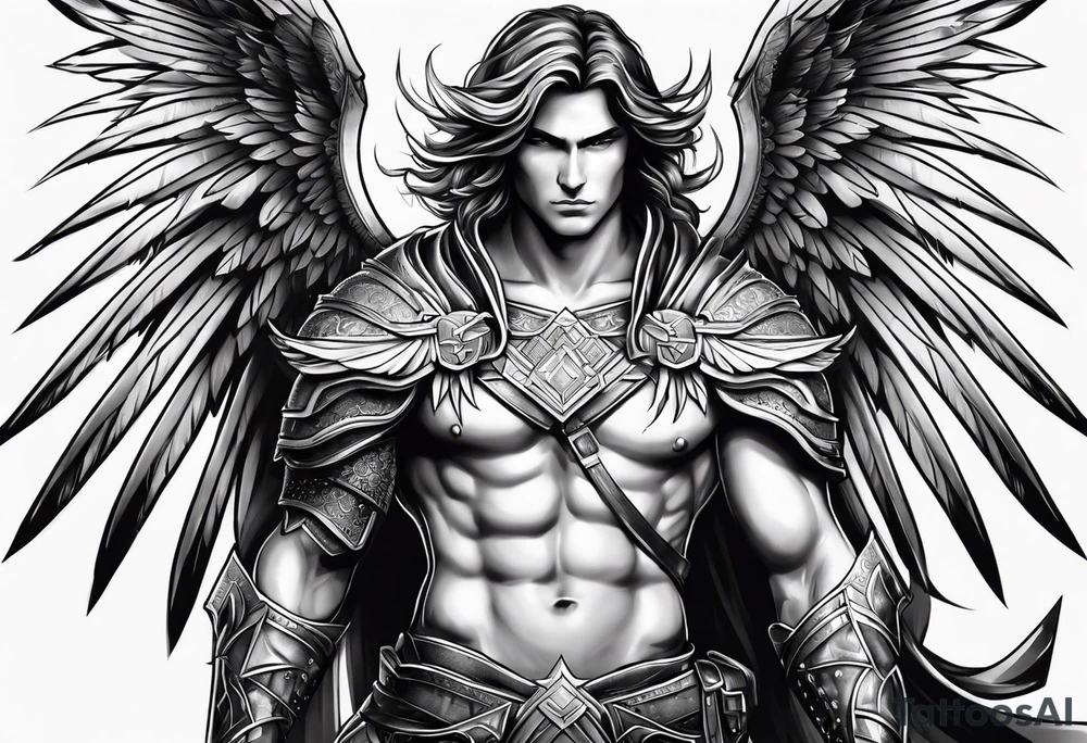 Male angel warrior tattoo idea