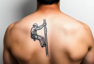 realistic tattoo of a power lineman climbing a pole tattoo idea