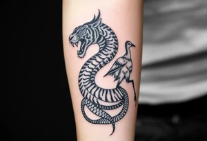 Snake tiger crane and monkey tattoo idea