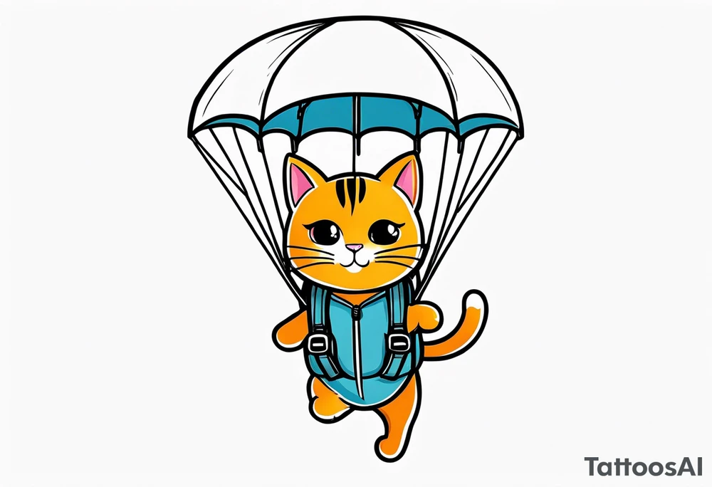 funny cat skydiving with a parachute open tattoo idea