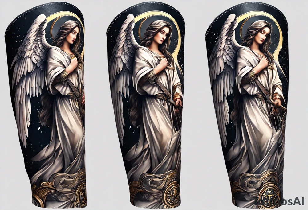 forearm sleeve of michael the archangel tattoo idea