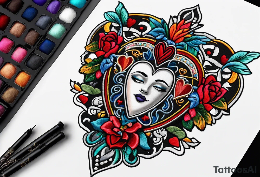 Embroidery heart tattoo idea