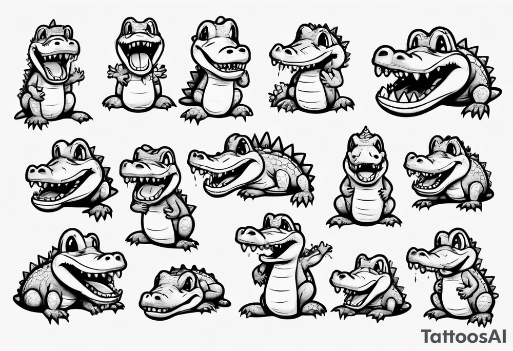 cute cartoon aligator crying tattoo idea