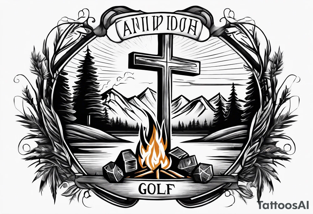 christian 
cross, campfire, golf , whiskey glass, cabin tattoo idea