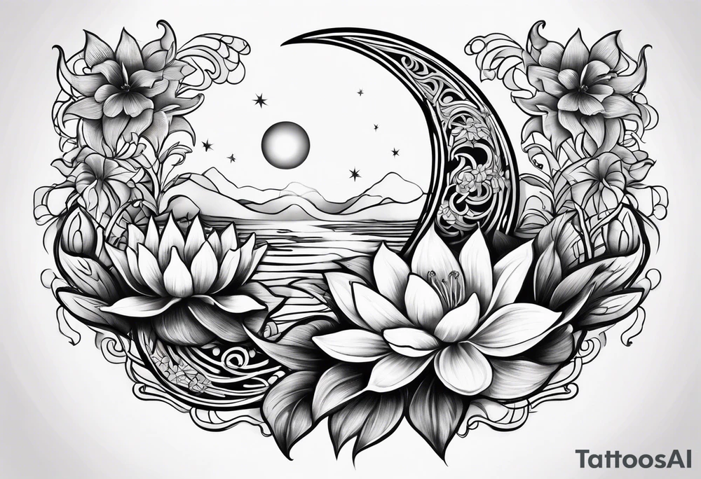 Lilly pad and crescent moon tattoo idea