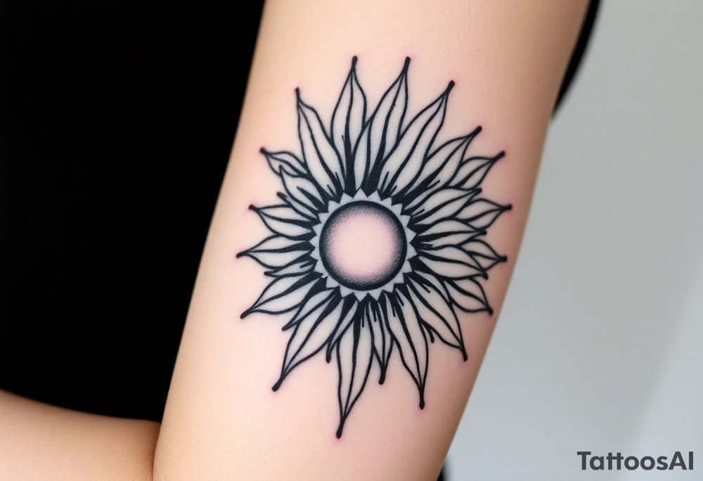 Shining Mystical sun with long  leaning sunflower sun tattoo idea