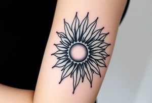 Shining Mystical sun with long  leaning sunflower sun tattoo idea