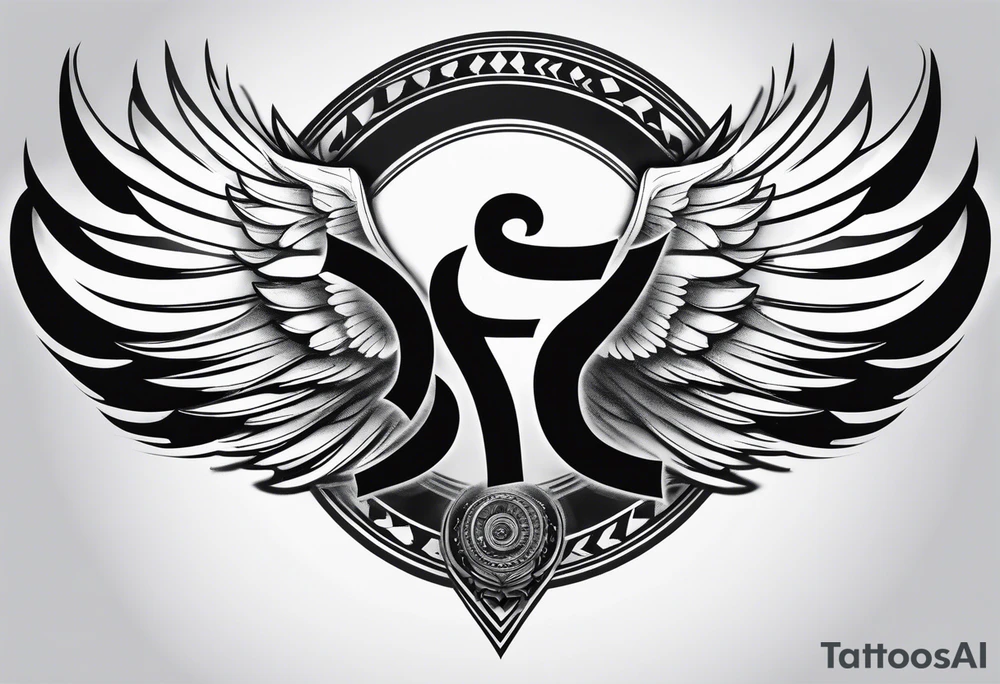 Simple tattoo with the word Glenn on a banner and angel wings tattoo idea