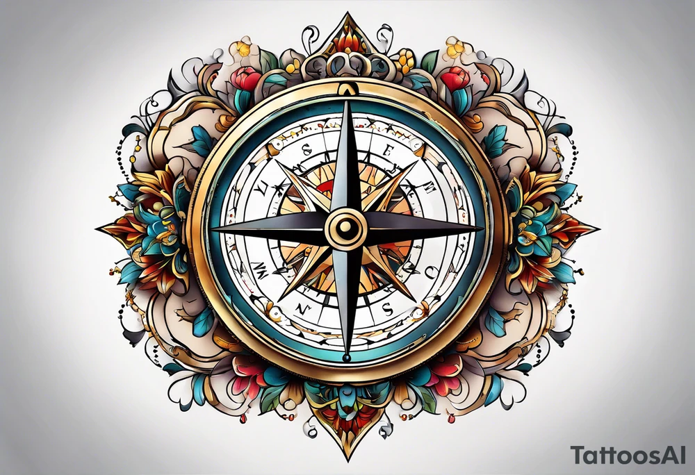vintage compass tattoo idea