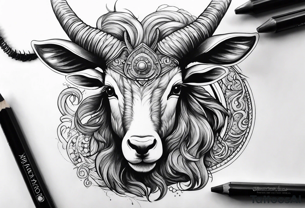 Headshot of capricorn seagoat tattoo idea