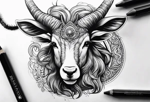 Headshot of capricorn seagoat tattoo idea