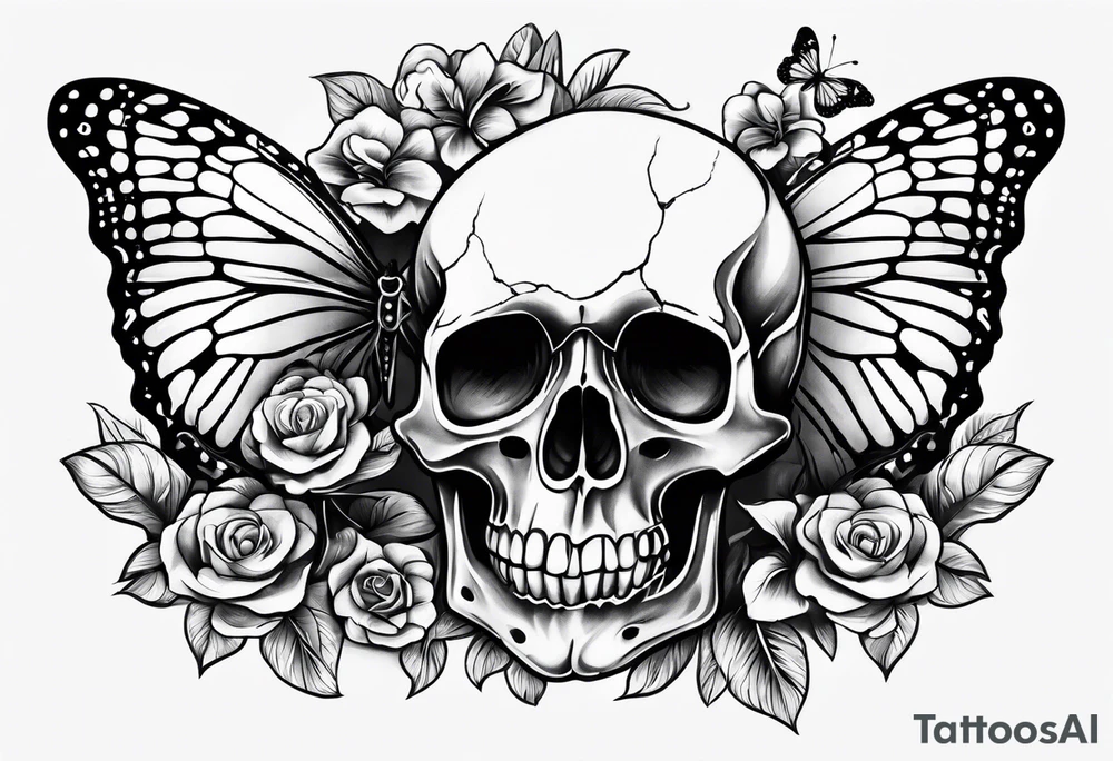 Small butterfly and skull tattoo idea