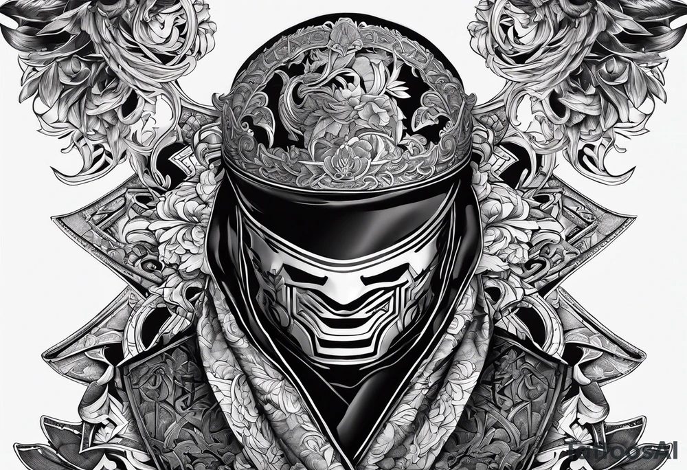 the letters A R in the middle of a ninja headband tattoo idea