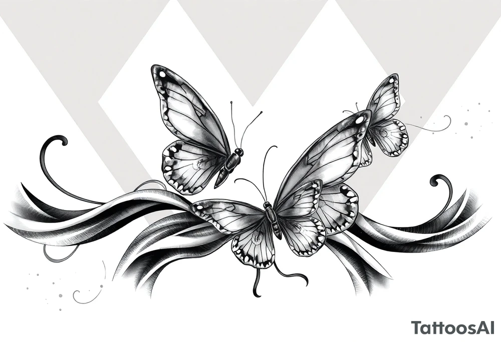 Magical butterflies with flowing silk ribbons in geometric background tattoo idea