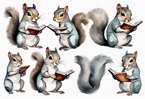 a grey squirrel dressed in a tunic holding a closed book tattoo idea