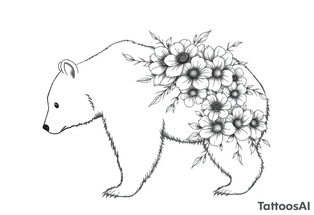 Bear silhouette with flowers tattoo idea