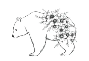 Bear silhouette with flowers tattoo idea