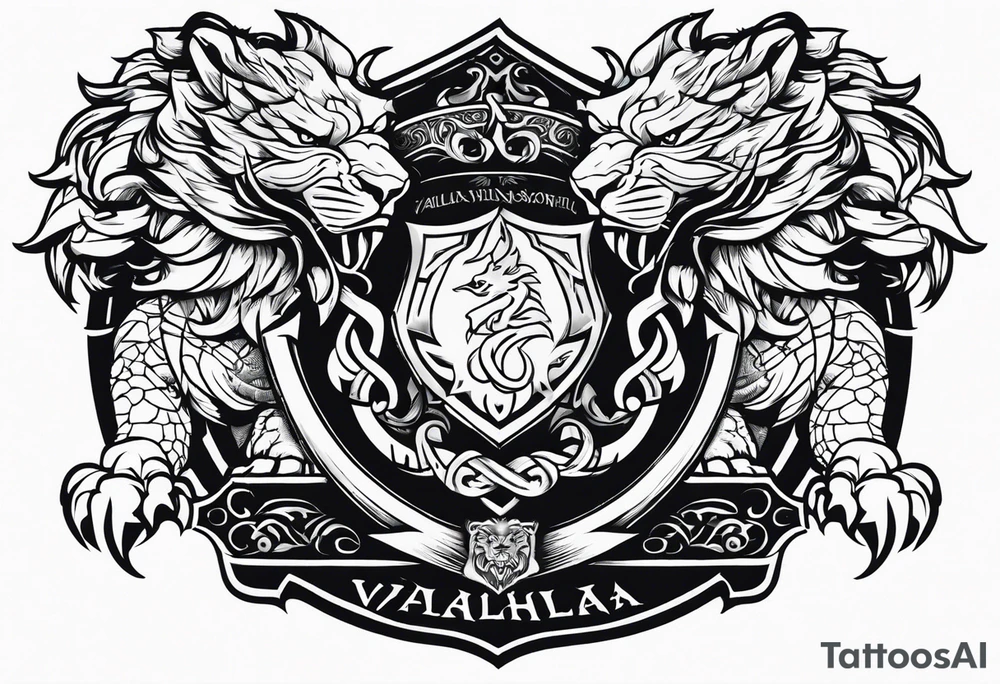 Valhalla sword shield lion dragon tattoo idea