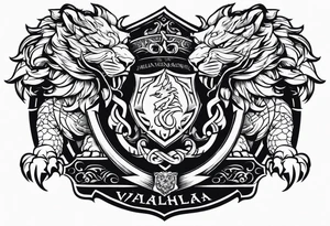 Valhalla sword shield lion dragon tattoo idea
