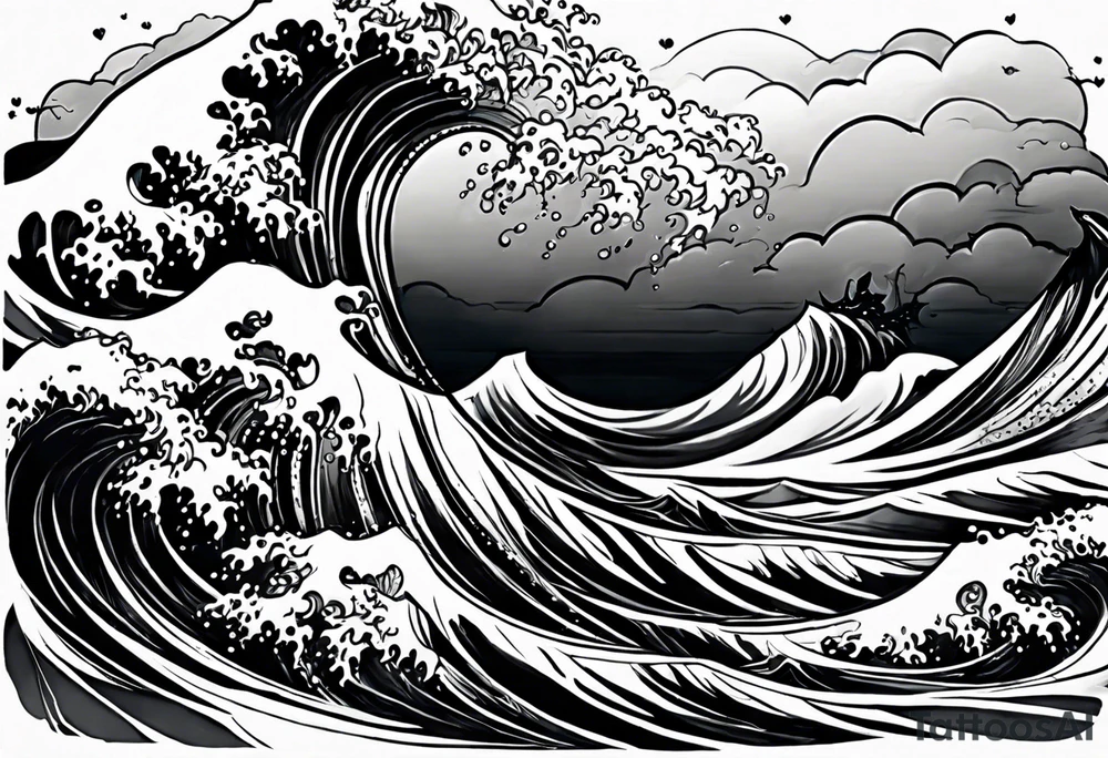 stormy sea waves, full-length woman in the middle of the storm tattoo idea