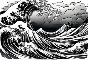 stormy sea waves, full-length woman in the middle of the storm tattoo idea