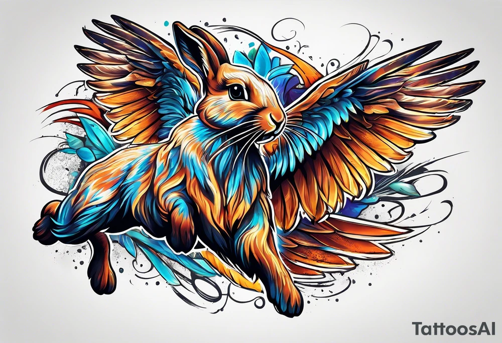 Rabbit breaking from chains and flying away tattoo idea