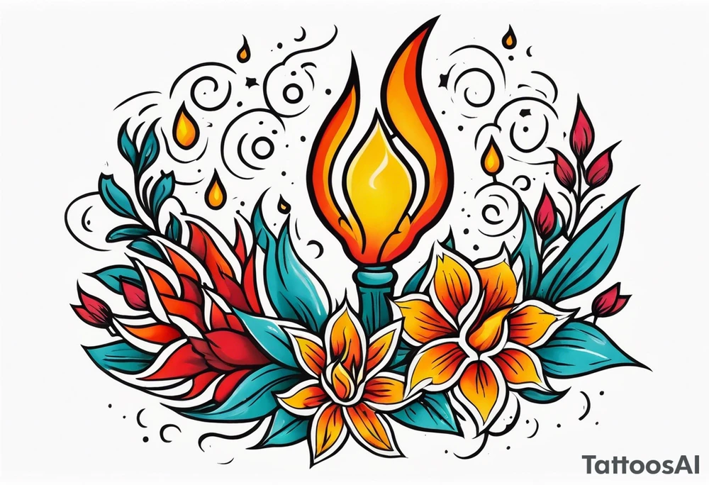 tongues of fire
old school vintage simple traditional design with vintage flowers surrounding
bold color simple tattoo idea