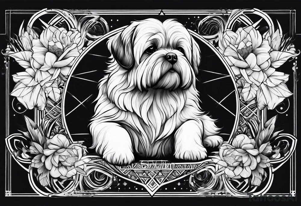 shitzu dog and human hand link tattoo idea