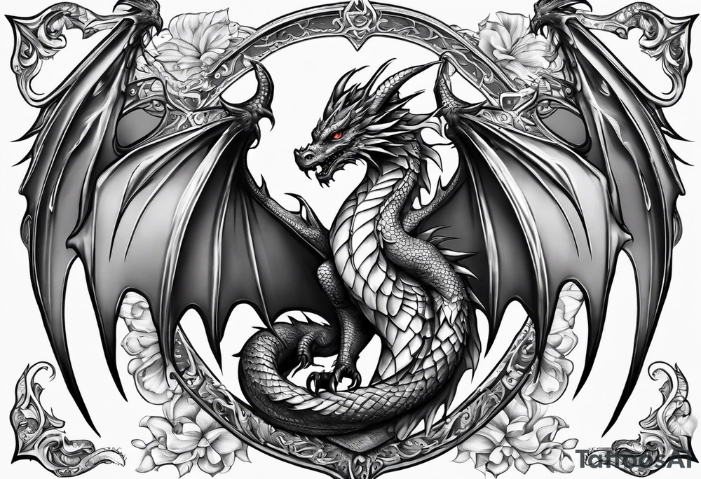 Mother dragon wings spread with 3 baby dragons tattoo idea Mother dragon wings spread with 3 baby dragons tattoo idea