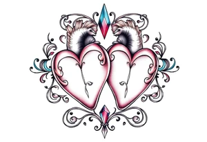 Two hearts surrounded by filigree and crystal or gem accents tattoo idea