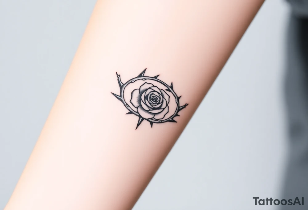 Crown of thorns with a rose in the middle tattoo idea