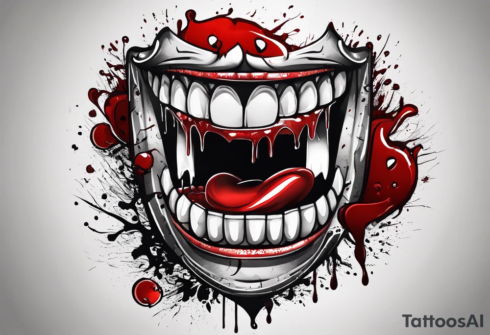 Smile face with blood on it with the words "its all a fucking joke" tattoo idea