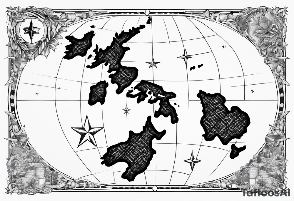 New Zealand map outline behind it and southern cross tattoo idea