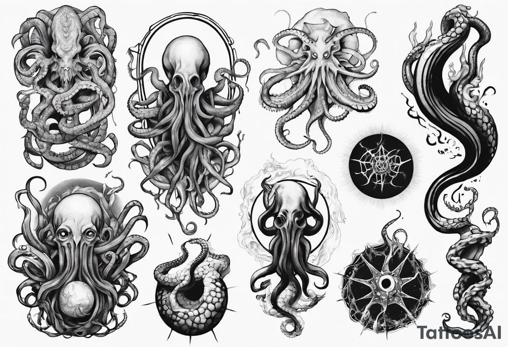 lovecraft mythe long tattoo
with lot of tentacle for forearm and hand
crazy tattoo idea