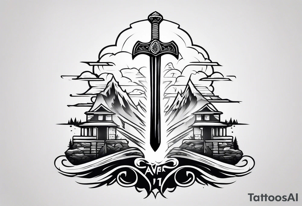 Valhalla
sword stairs axe mist fog tattoo idea