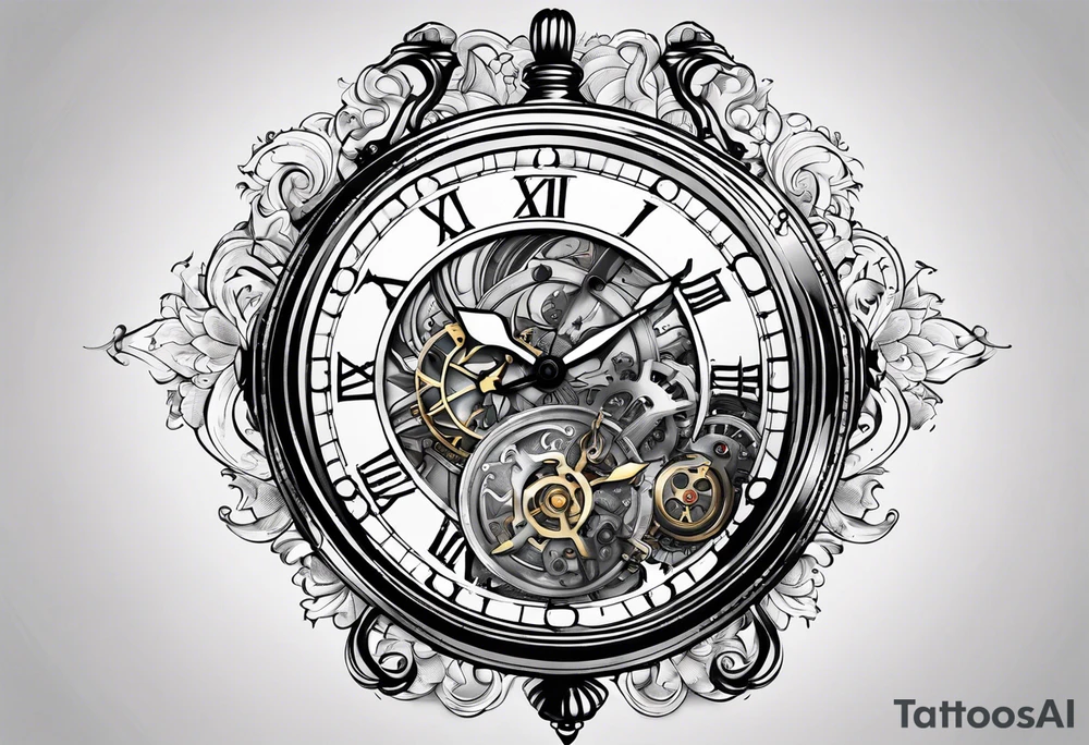 Old school pocket watch exploded showing inner mechanism tattoo idea Old school pocket watch exploded showing inner mechanism tattoo idea