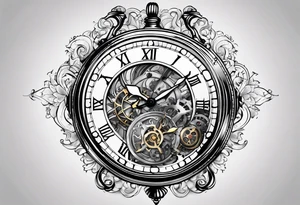 Old school pocket watch exploded showing inner mechanism tattoo idea