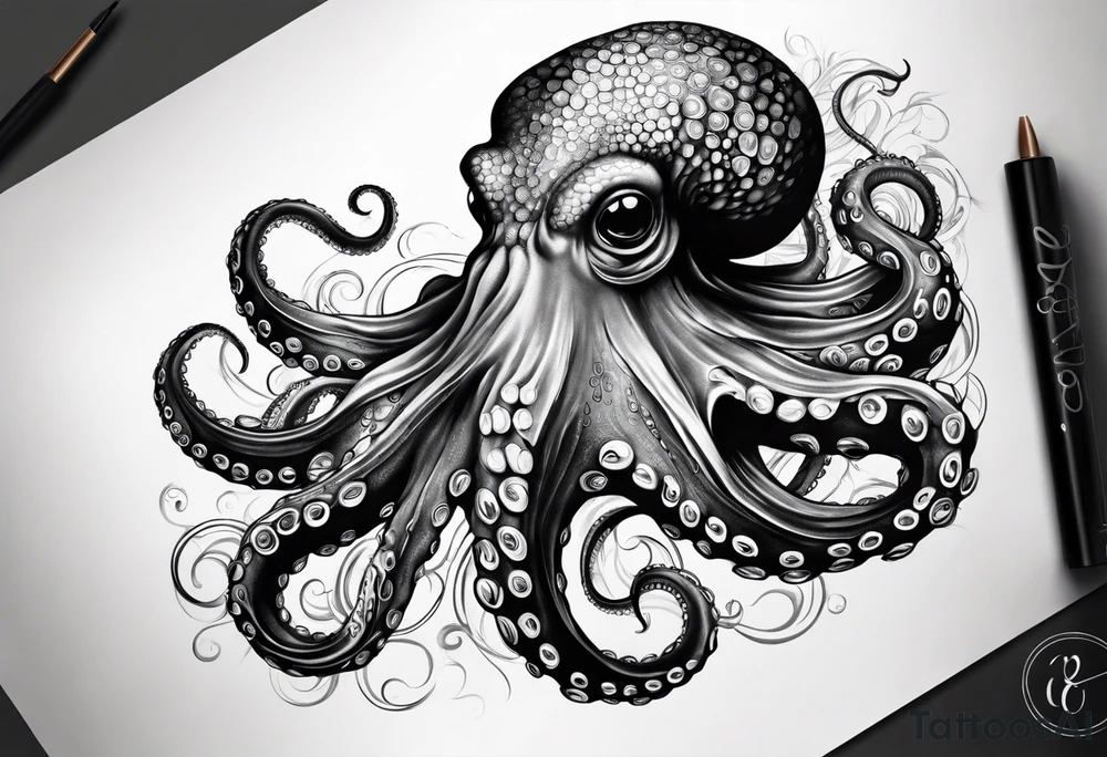 Swimming Realistic Octopus tattoo idea