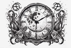 A moon with a face of a old stile clock outdoors tattoo idea